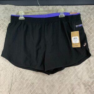 Asics Womens XL Shorts Black Athletic Running Zip Pocket Lined